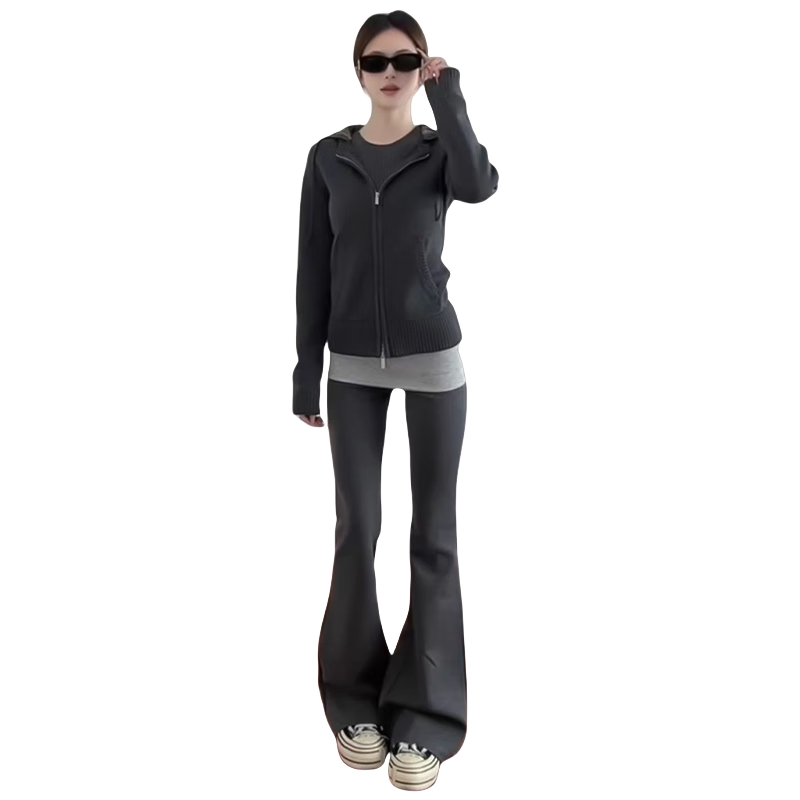 LangSha Spliced Fake Two-Piece Flared Pants Women Autumn 2025 New High-Waist Casual Slimming Sports Yoga Pants