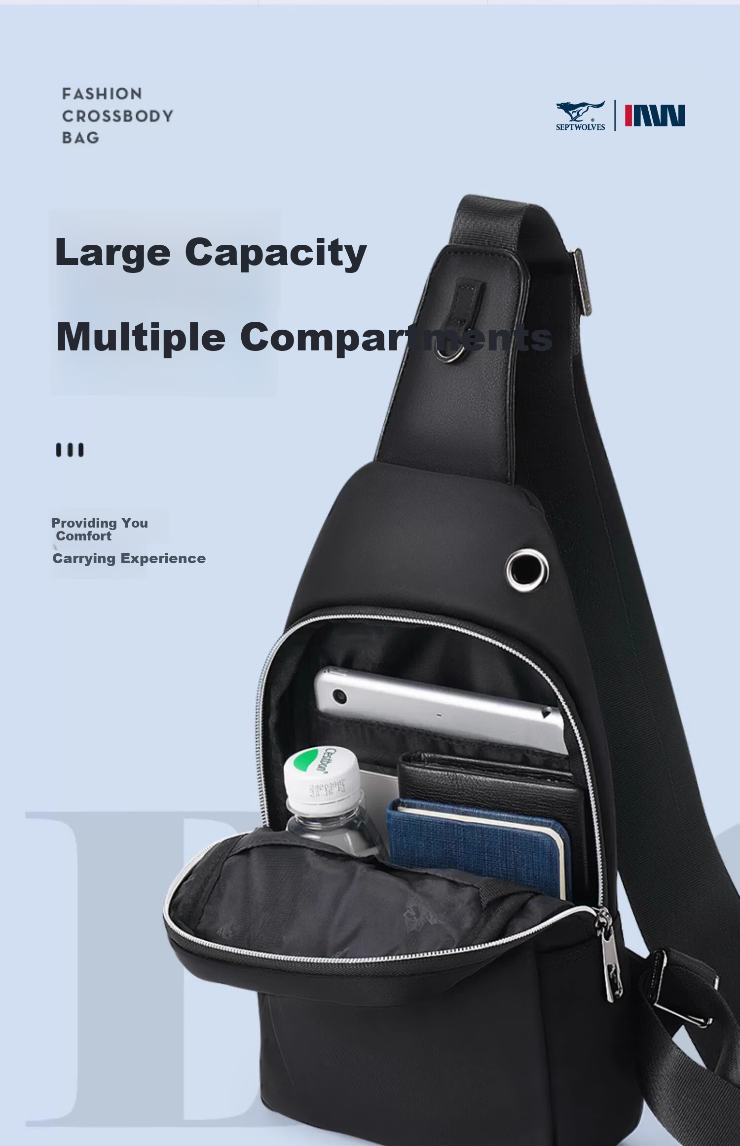 SEPTWOLVES Crossbody Bag for Men, Chest Pack, Lightweight Shoulder Bag with Large Capacity, Water-Resistant, Casual Travel Cycling Fitness Satchel 3