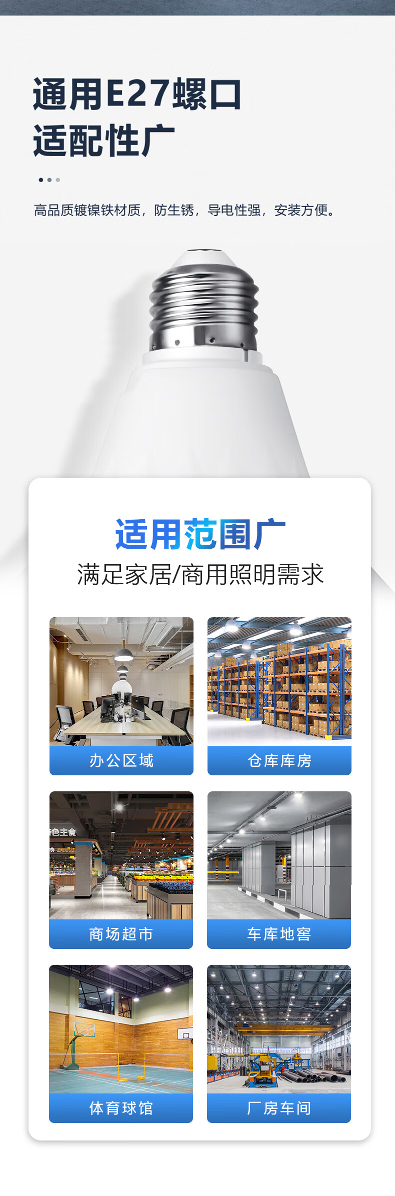 BOSAN LED Bulb 50W High Power Fin Heat Dissipation Bulb Factory Warehouse High Brightness 6500K Energy Saving Waterproof Industrial Lamp E27 Screw Base 2-Pack 7