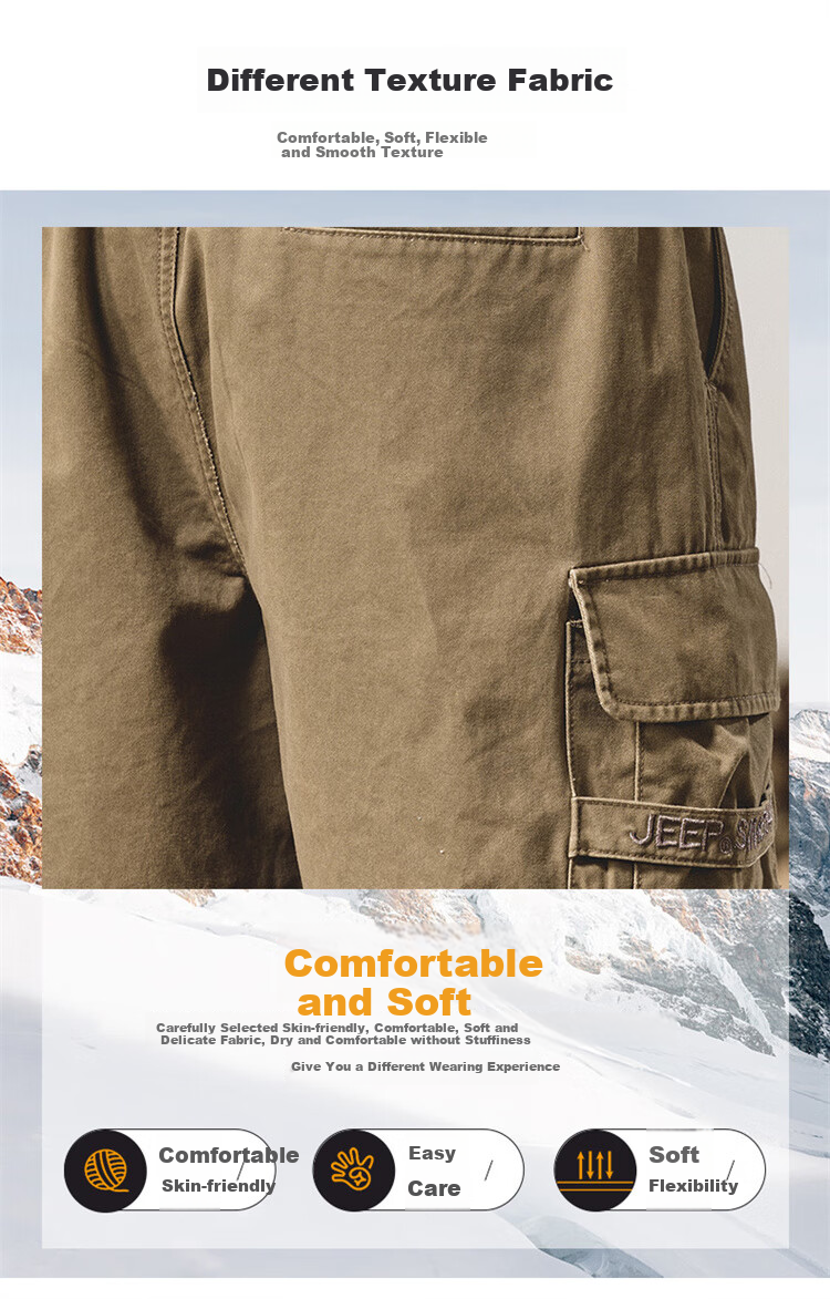 JEEP Men's Shorts, Summer Casual Breathable Loose Cargo Pants, Versatile Knee-Length Shorts for Men, Khaki, M 2
