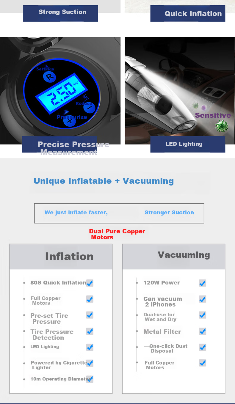 Jumu Car Vacuum Cleaner with Air Pump, Dual-Purpose Four-In Multifunctional Handheld High-Power Vacuum Cleaner JM-8811 2