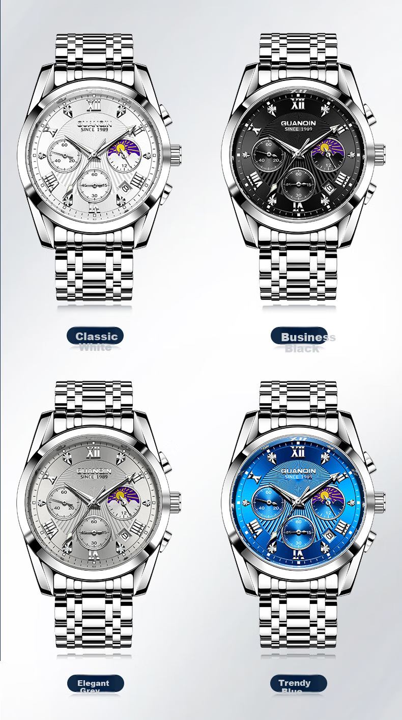 GUANQIN Men's Mechanical-Style Fashion Wristwatch, Swiss Quality Men's Watch, Waterproof Fully Automatic Multifunctional Brand National Watch 14