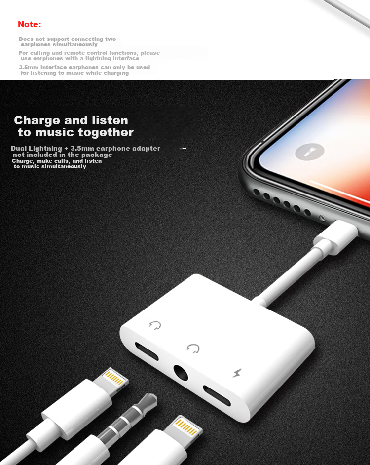 ESCASE Apple Earphone Adapter, Dual Lightning Charging And Music Two-In Audio Converter, Compatible with IPhone 15/14/13 Converter ES-EPA 2