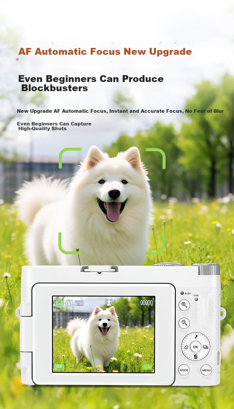 CAIZU 64 Million Pixel Digital Camera Selfie Flip Screen Mirrorless Camera Entry-Level Student 4K Recording Alternative CCD Camera Birthday Holiday Gift 5