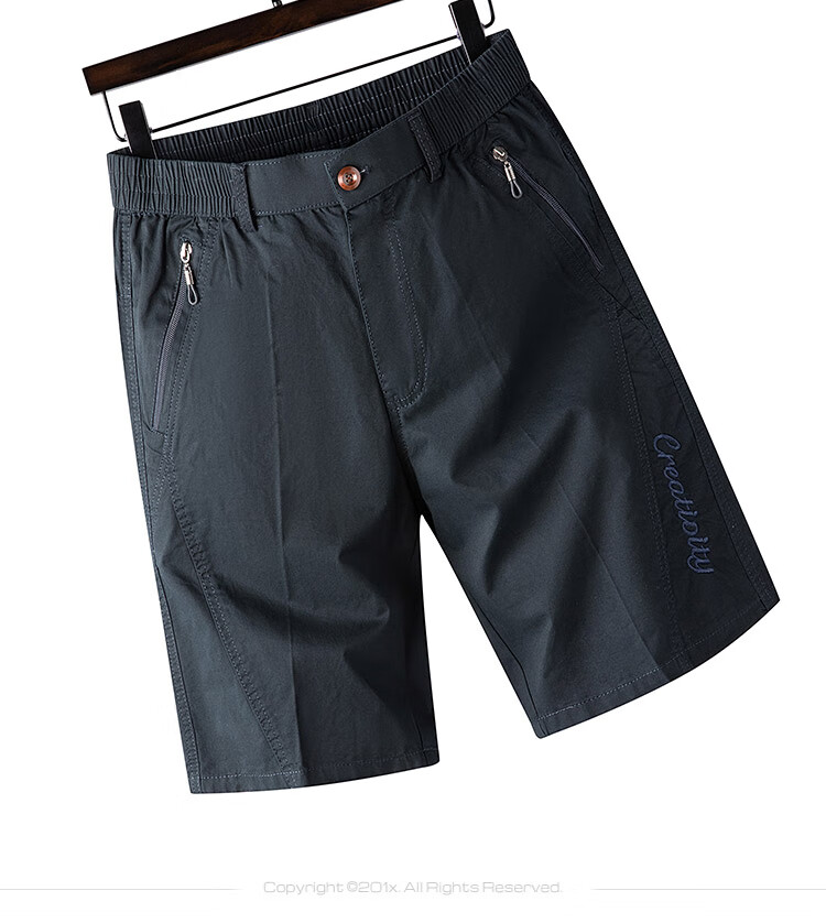ROMON 100% Cotton Men's Summer Casual Business Zip Pocket Cargo Sports Beach Shorts Men's Knee-Length Pants 15