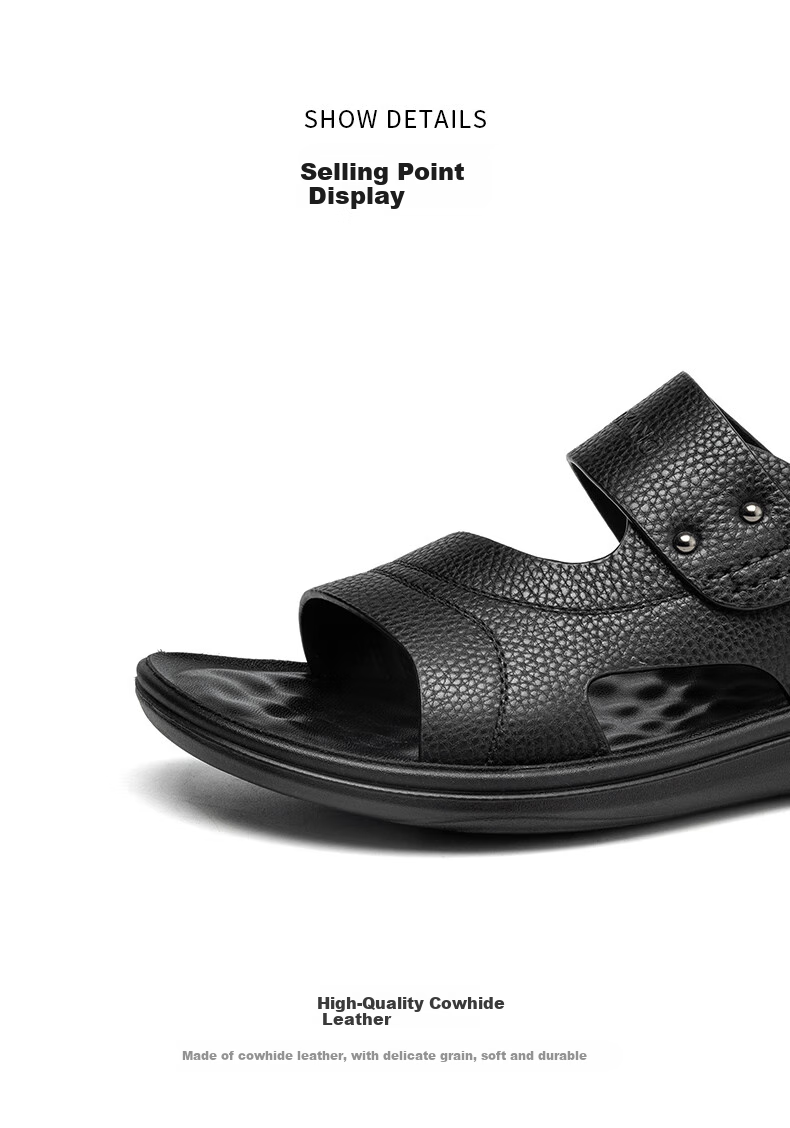 Aokang Sandals, Beach Shoes, Men's Comfortable Casual Open-Toe Breathable Two-Way Simple Slippers, Black, Size 44 9