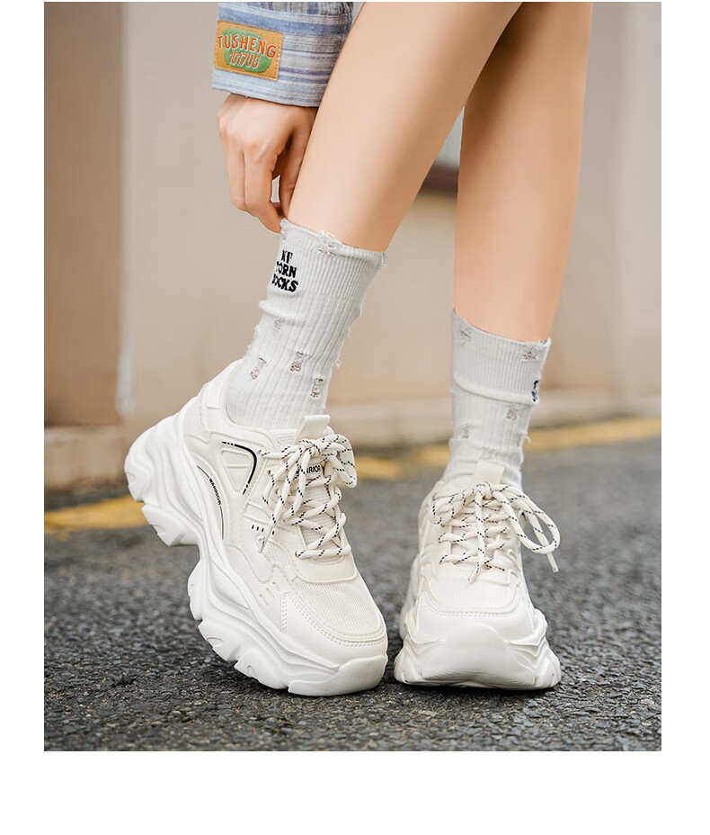 Warrior Official Women's Shoes 2026 Summer New Breathable Thick Sole Height Increasing Dad Sneakers M750c Black Size 39 19