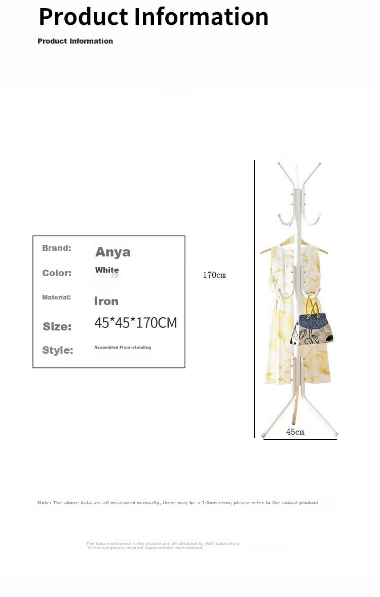 Anerya Iron Coat Rack, Floor-Standing Bedroom Clothes Hanger, Indoor Multi-Hook Garment Stand, Simple White Desig 7