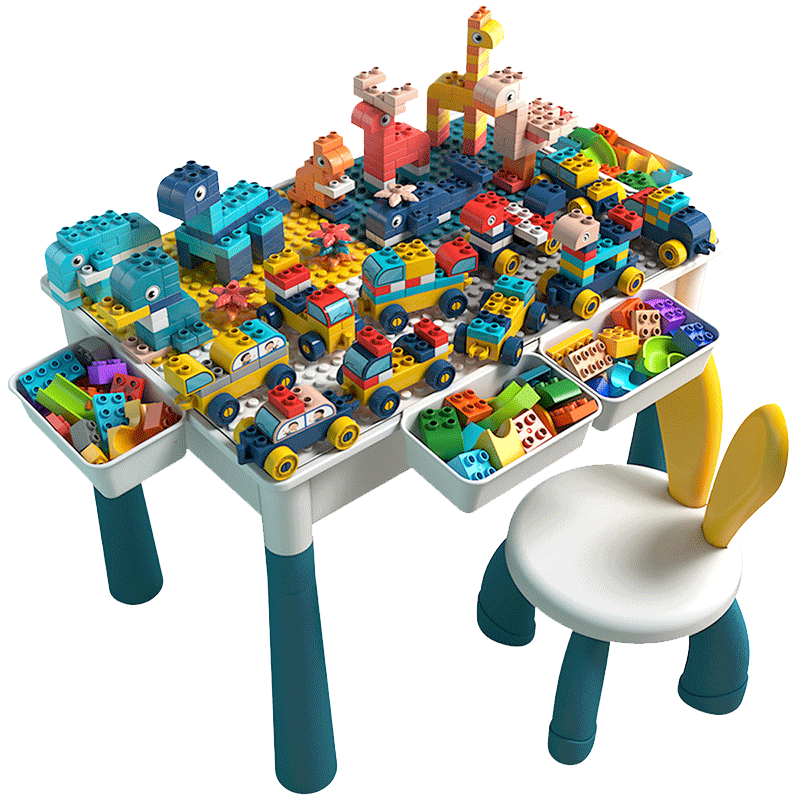 BULUQI Building Block Table, Assembly Children's Toy, Boys' Study Desk And Chair Set, Educational Toys for Girls Aged 3-6, Birthday Gift