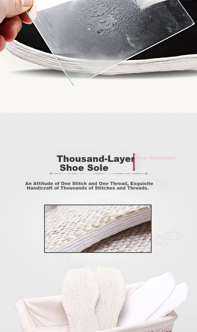 BUS HEYUAN Slip-On Dad Shoes, Traditional Chinese Style Handmade Thousand-Layer Sole Old Beijing Cloth Shoes for Men, LFN9101, Hand-Na Sole, Size 39 7