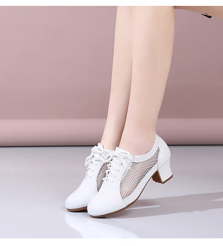 Teslita Mesh Breathable Summer Women's Genuine Leather Latin Dance Square Dance Mid Heel Versatile Casual Outdoor Non-Slip Dance Shoes 24
