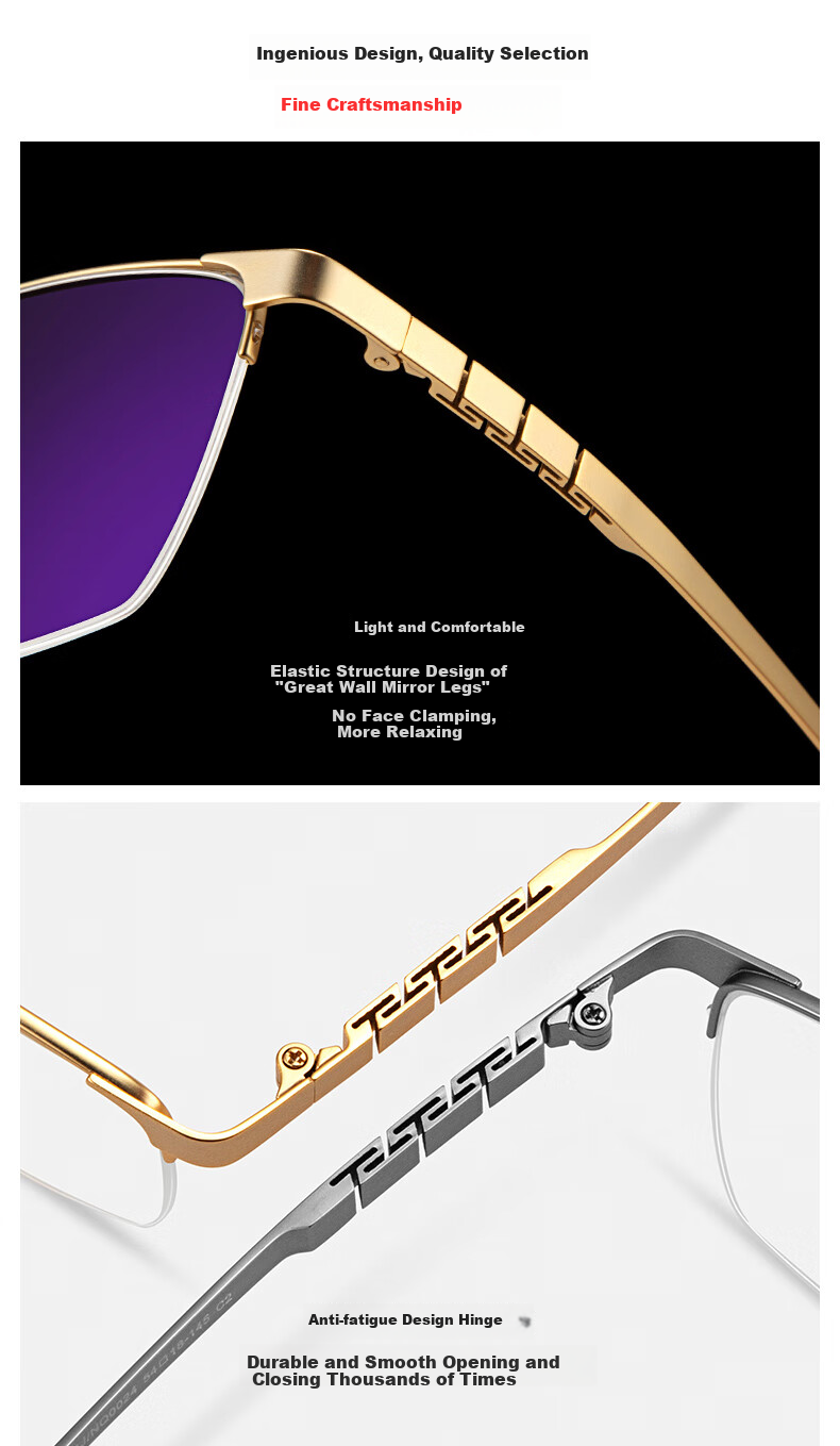 BUZZ Reading Glasses for Men, High Definition Anti-Blue Light Ultra-Light Titanium Reading Glasses, Business Presbyopic Glasses NQ0024 Bright Gold Frame 100 Degrees 8