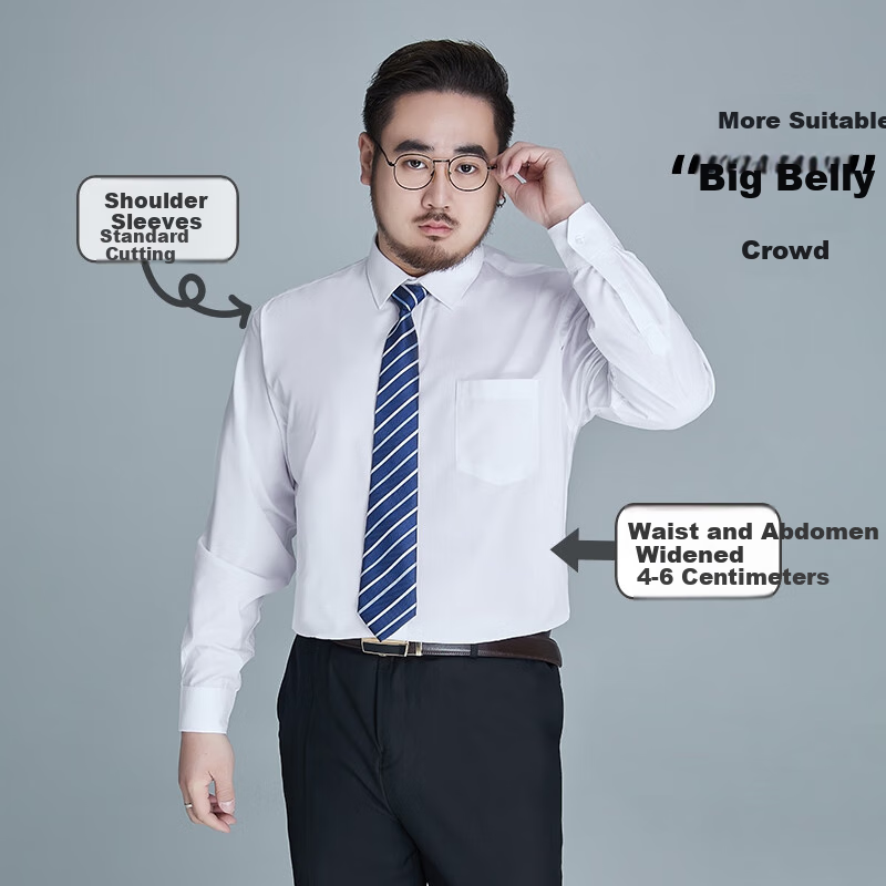 Ayoupang Large Size Long-Sleeve Shirt for Men, Business Solid Color Formal Wear Professional Dress Shirt Plus Size Commuter Workwear, White, 5XL