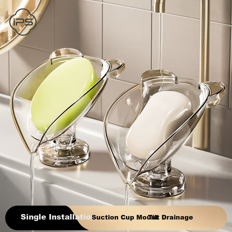 Baoshi Suction Cup Soap Dish, Slanted Draining Soap Holder, No-Drill Household Bathroom Countertop Laundry Soap Dish, Transparent