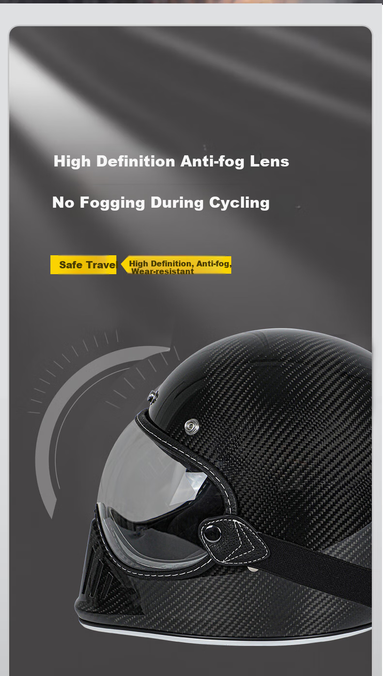 MYARMOR Carbon Fiber Full-Face Anti-Fog Goggles, Personalized Motorcycle Helmet, Lightweight Vintage All-Season Universal Motorcycle Helmet for Men And Women, Glossy Black XL (58-60) 9