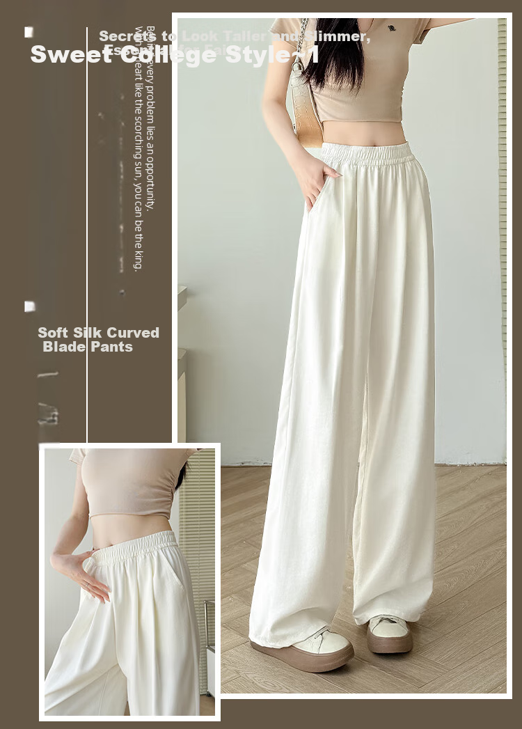 Yishangmei Loose Casual Pants for Women, Spring And Autumn Style, Wide-Leg Yamamoto Trousers, Latest 2026 Model, Ice Silk Milk Cake Color, Petite Size 1