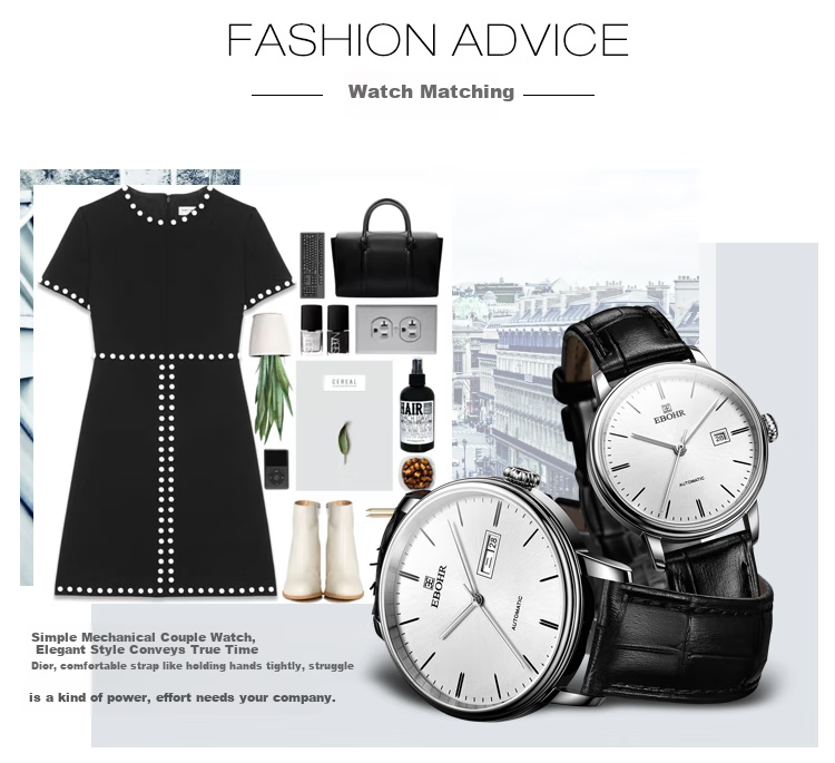 EBOHR Watch, Master Series Casual Leather Strap Mechanical Watch for Men And Women, Birthday Mid-Autumn Festival Gift, 36170135/142 16
