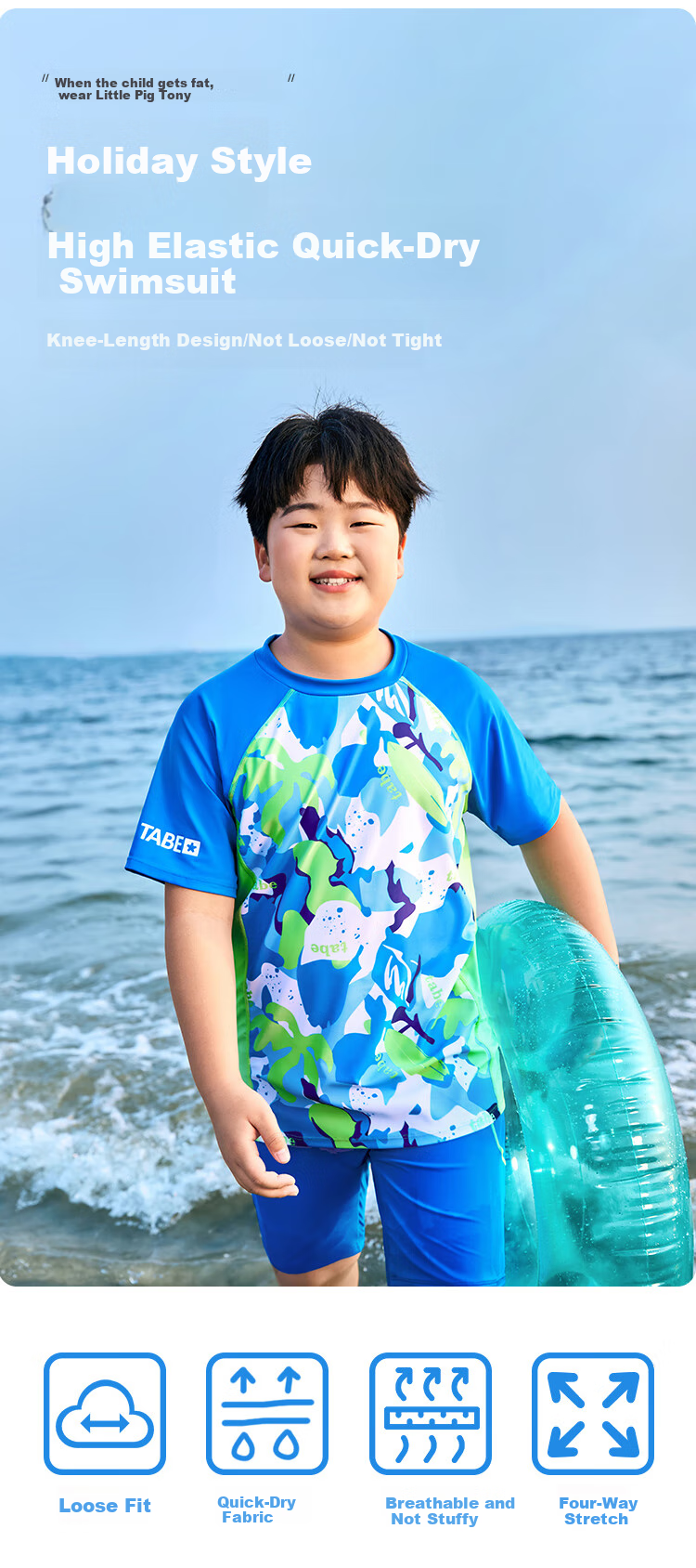 Xiaozhu Tuni Boys' Swimwear, Chlorine-Resistant Quick-Dry Children's Swimsuit, for Ages 6-12 Teenagers, Two-Piece Swimsuit for Older Childre 2