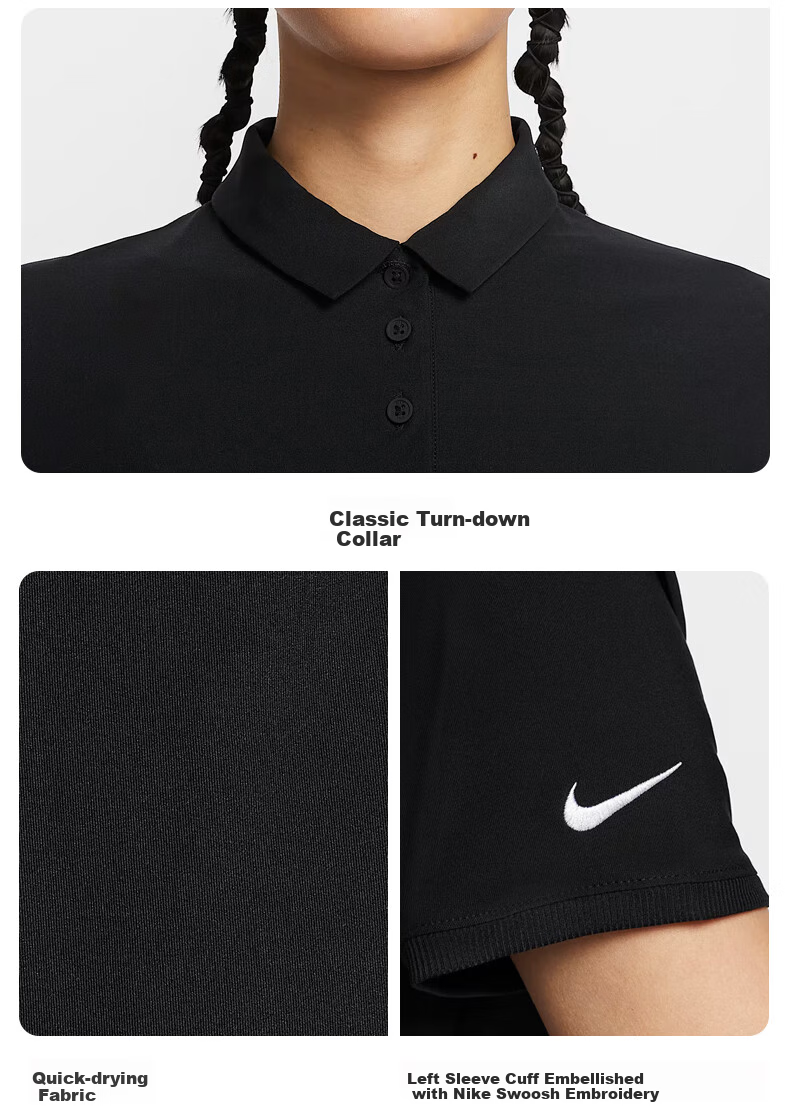 NIKE Women's Short-Sleeve Polo Shirt, Knitted Collar, Simple And Fashionable FQ1575-010 Black-Gray, Size S 4