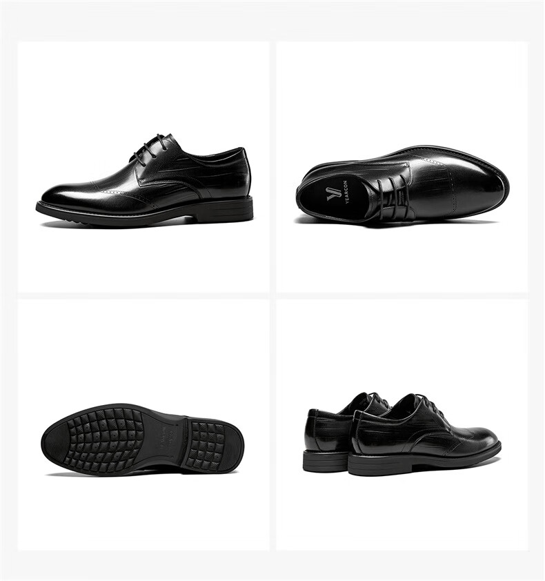 Eierkang Men's Embossed Business Formal Leather Shoes British Style Brogue Derby Shoes 97119W Black 42 13