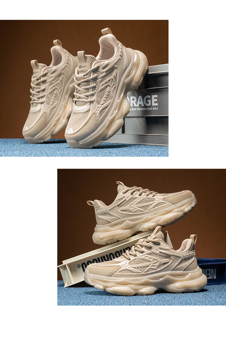 Warrior Men's Shoes 2026 New Summer Breathable Mesh Trendy Casual Sports Dad Sneakers Beige Size 39 17
