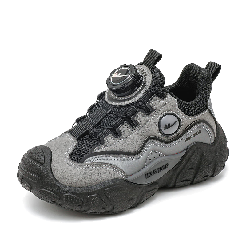 Warrior Boys Casual Sports Shoes Spring and Autumn Mesh Breathable Running Shoes WZ-1557 Gray/Black Size 34