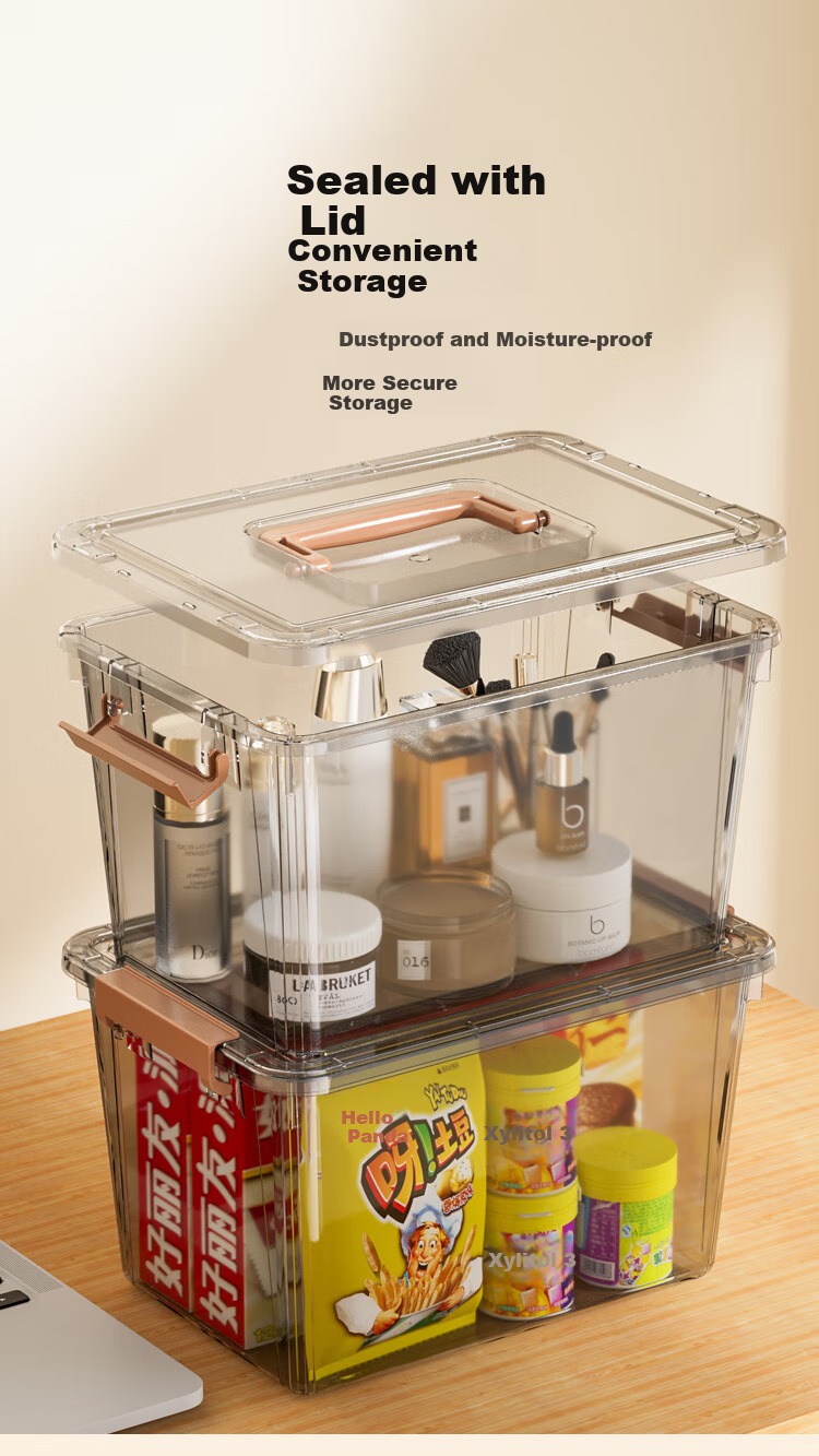 JD Original Mocha Light Luxury Series Plastic Storage Box for Snacks, Books, Clothes, Toys, Transparent 60L 10