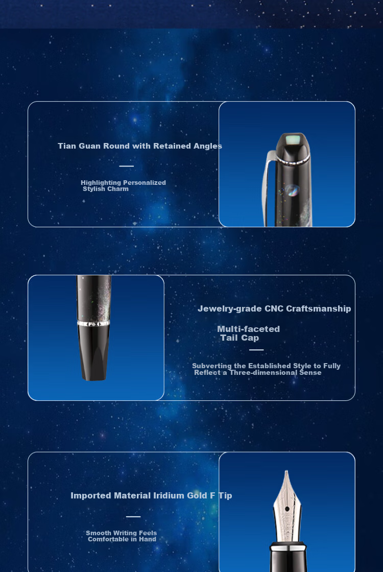 Pimio Fountain Pen Gift Box Set with Signature Pen And Ink, High-End Business Gift, Adult Birthday Present for Men And Women, Handwriting Practice Set, Starry Sky Design, Dazzling Black 11
