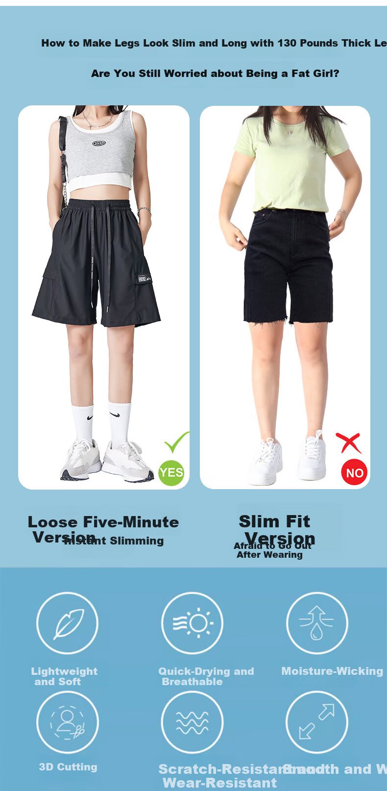 XUEXIMAN Women's Sports Shorts, Summer Lightweight Loose Straight-Leg Cargo Shorts, High-Waist Quick-Dry Wide-Leg Black Mid-Length Shorts 3