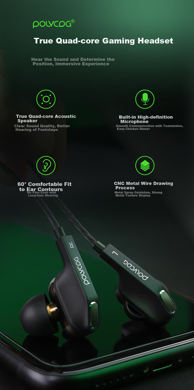 POLVCDG Wired In-Ear Gaming Headset USB Laptop Headphones Noise-Cancelling HD Call Esports Headphones for Delta Valorant PUBG 2