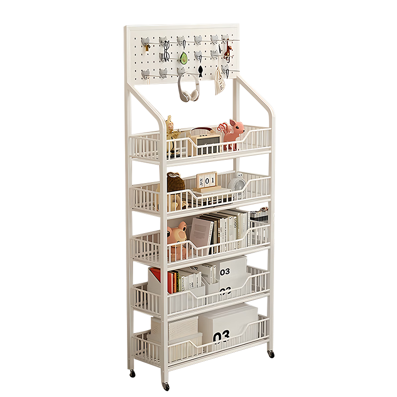 Zhuobo Kitchen Storage Rack, Floor-Standing Organizer, Living Room Snack Shelf, Home Shelving Unit, Metal Shelf, BH17, Five-Tier, White, 60cm