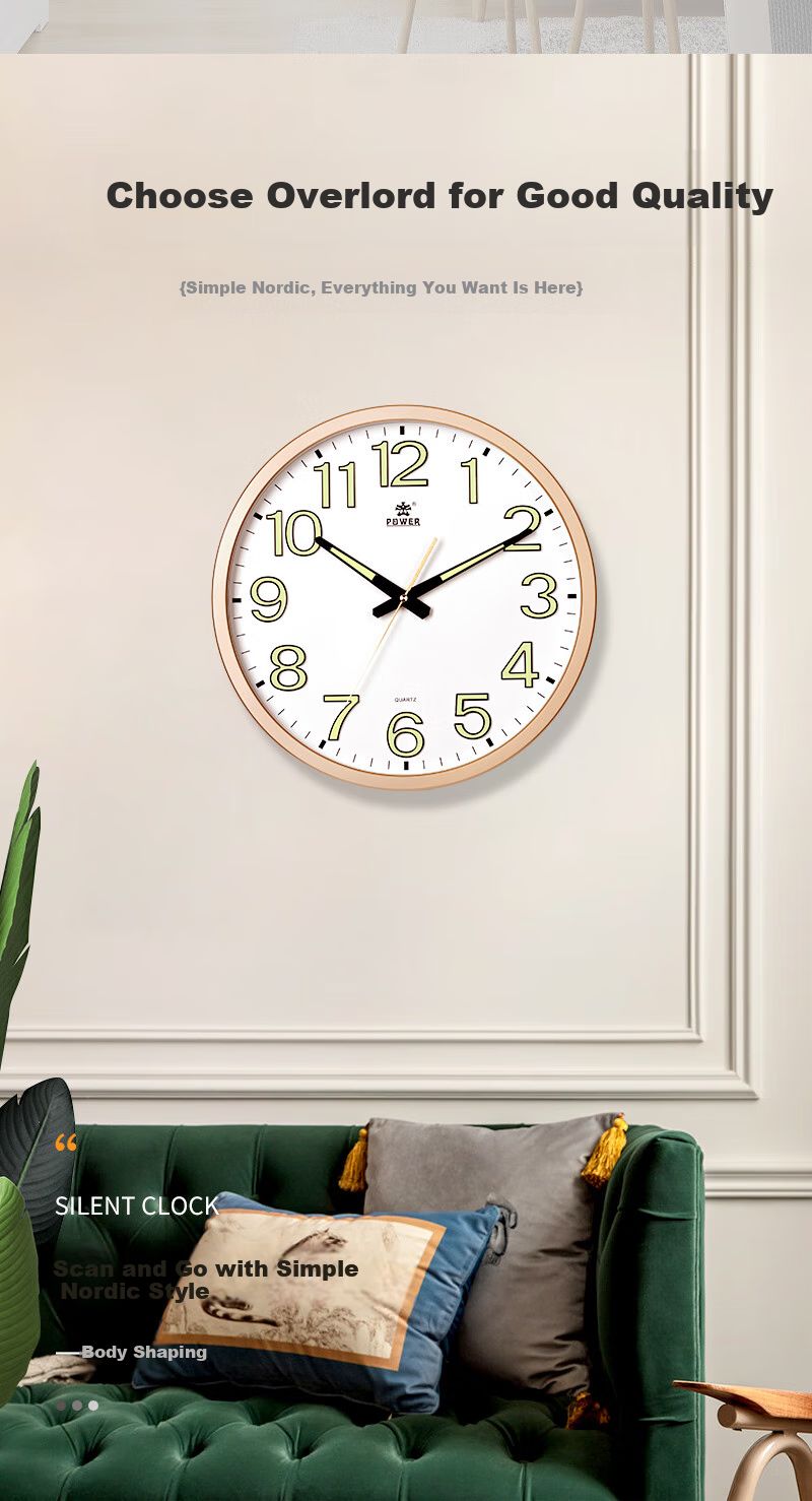 POWER Bawang Clock, Living Room Wall Clock, Simple Wall-Mounted Quartz Clock, 40cm Gold Color BW23012A 1