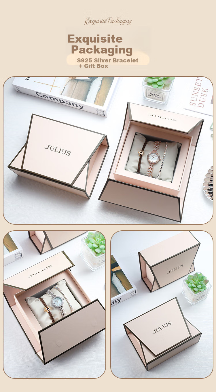 Julius Watch for Women, Mermaid Gift Box, Girlfriend Gift, Zirconium Bracelet, Quartz Ladies' Student Watch, Rose Gold MG-1435B 20