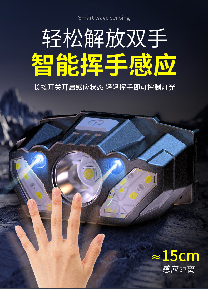 EWPLIRE WASP Multi-Light Headlamp High Brightness Long Battery Life Long-Range Sensor Night Fishing Headlight Outdoor Head Torch 7