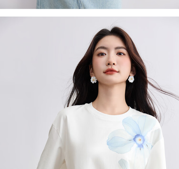 Sentubila Cotton-Padded Tie-Dye Iris Round Neck Drop Shoulder Short Sleeve T-Shirt for Women, Summer Commute Loose Fit Slimming Elegant Top 18