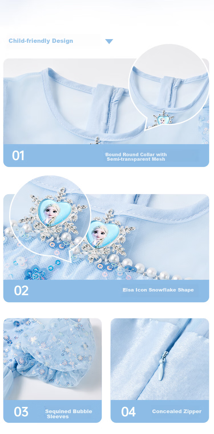 Disney Elsa Girls' Princess Dress, New Summer Dress for Girls, Children's Clothing for Summer 2026, New Style Kids' Outfit 1