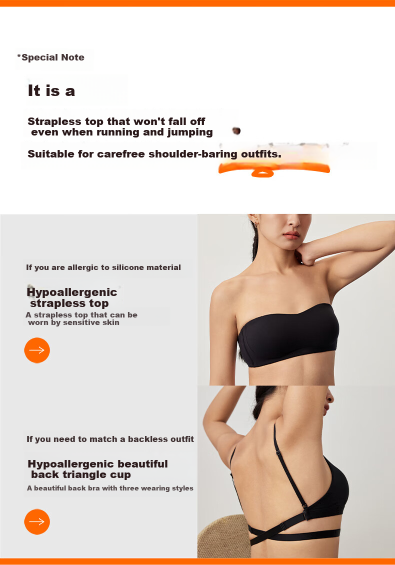 NEIWAI Orange Label Zero-Worry Strapless Anti-Slip Wireless Fixed Cup Bra, Women's Breathable Underwear with Detachable Straps 12