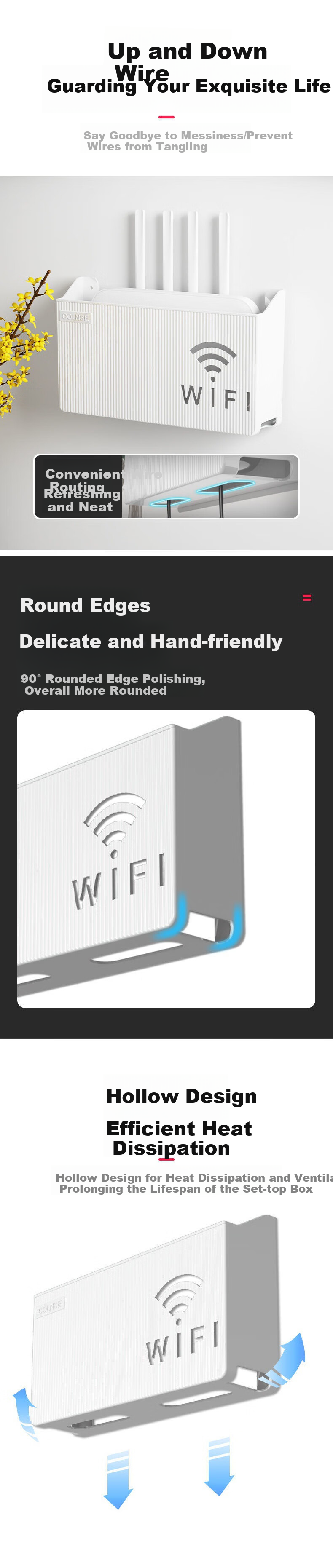 Youjialiangpin Wall-Mounted Router Storage Box, No Drilling Required, Wireless WiFi Set-Top Box Shelf, Electrical Wire Organizer, Optical Modem Box 2