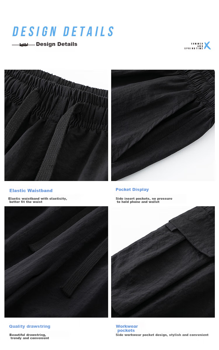 VANCAMEL Men's Shorts, Summer Lightweight Ice Silk Quick-Dry Capri Pants, Outdoor Loose Breathable Sports Trousers, Black, XL 2