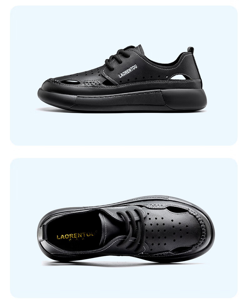 LAORENTOU Men's Summer Open-Toe Sandals Dad Hollow Anti-Slip Casual Outdoor Beach Slippers LL195 Black Size 41 14