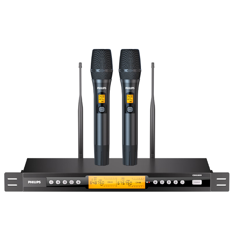 PHILIPS Wireless Microphone, Live Streaming, KTV Professional Performance, Anti-Howling, U-Frequency Mic, Metal, Long-Range, Dynamic, Heart-Shaped Directional, Built-In Battery, Karaoke Interface