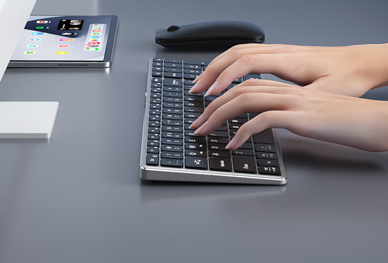 B.O.W Hangshi HW236L-2 Rechargeable Ultra-Thin Silent Wireless Keyboard And Mouse Set, 99 Keys, Compatible with Desktop And Laptop Computers for Office And Home Use, Silver And White 7