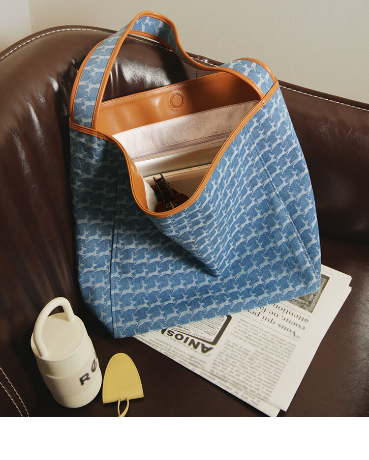 Mood Autumn And Winter Large Capacity Tote Bag for Women, Denim Canvas Lightweight Commuter Shoulder Underarm Bag, Birthday Gift Versatile Blue 10