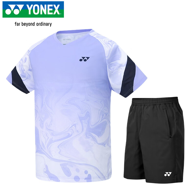 YONEX Yonex Badminton Sweat-Absorbing Quick-Dry Short Sleeve and Shorts Sports Set 1103225BCR Lavender M