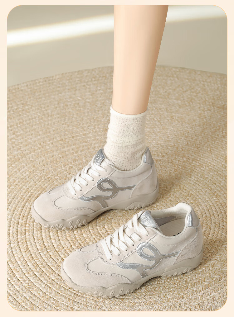 Zhuoshini 7cm Height Increasing German Training Shoes Women Breathable Casual Sneakers Sports Shoes Stylish Versatile Silver Size 38 13