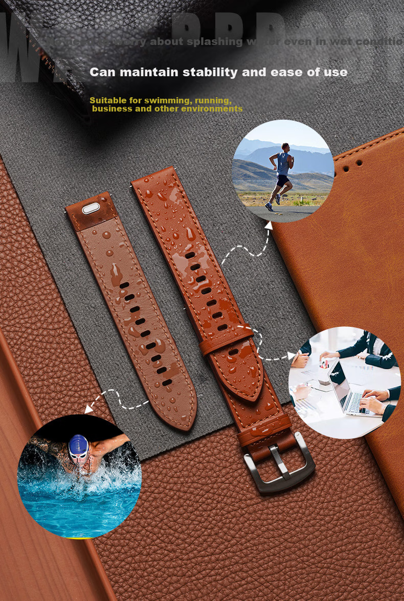 Watchbond Leather Strap Compatible with Huawei Watch GT7 Pro, Upgraded Push-Button Design for GT7/6/5/4, Suitable for Men's Watch5/4/pro Models, Small Calfskin Leather Band 10