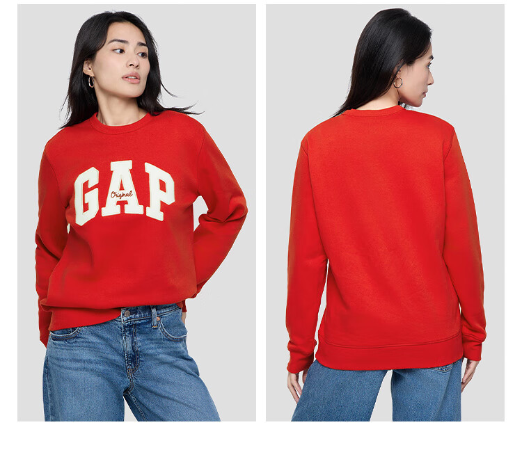 GAP Unisex 2025 Autumn New Letter Logo Fleece Crewneck Sweatshirt Slim Fit US Version 852079 9