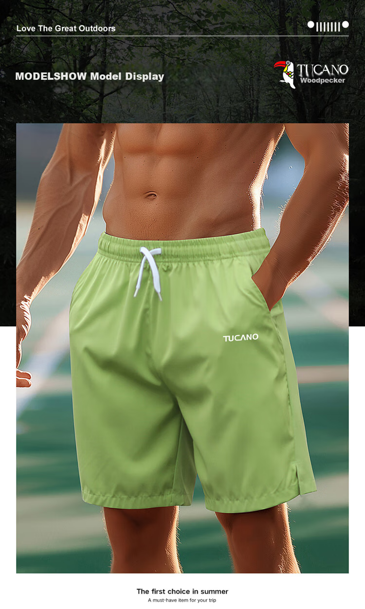 TUCANO Men's Shorts, Summer Trendy Beach Five-Point Pants, Drawstring Breathable Casual Sports Shorts for Men, Black, Size M 5