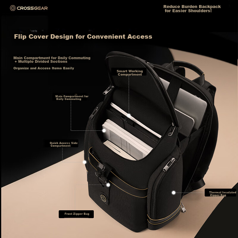CROSSGEAR Cross Medal Weight Reduction Master Genuine Leather Business Backpack for Men, 16-Inch Laptop Bag, Large Capacity Travel Bag for Business Trips