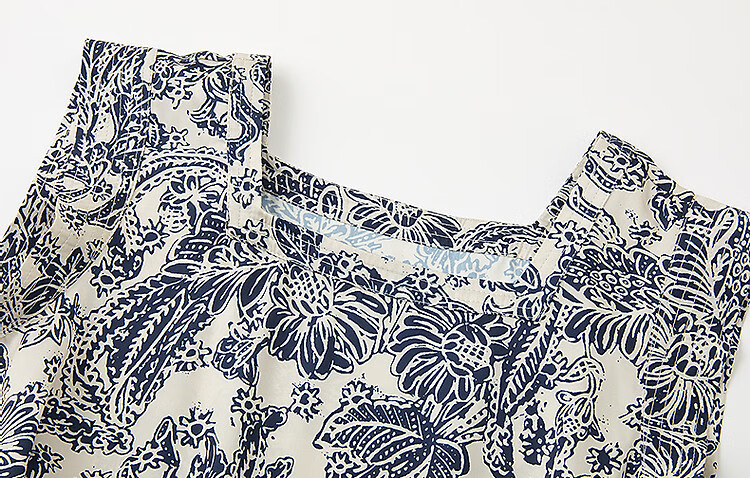 Demana [Dream Among Flowers] Summer National Style New Chinese Square Neck Tie Sleeve Waist Printed Elegant Women's Dress 11
